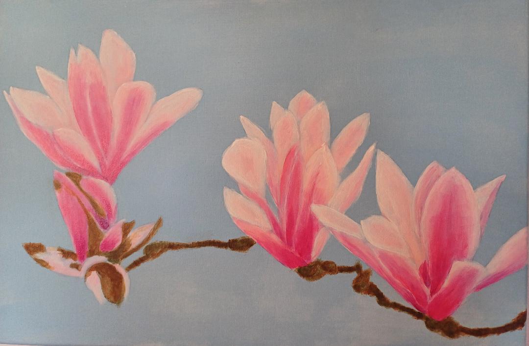 Magnolie auf Leinwand mit Öl